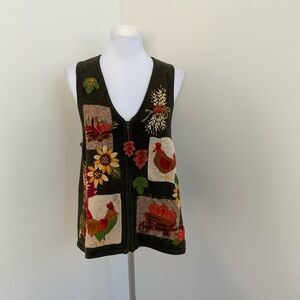 Vintage Tiara International Dark Green Knit Fall Vest